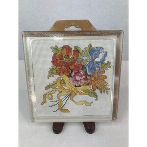 Vintage Spring Bouquet Cross Stitch Glass Hot Plate Kit By M.C.G. Textiles